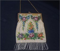 Antique rose floral beaded purse