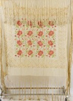 Antique beige silk shawl w multicolor florals