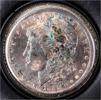 Coin 1885-O Morgan Silver Dollar BU Rainbow Tone