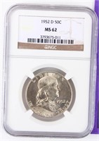 Coin 1952-D Franklin Half Dollar NGC MS62