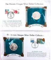 Coin 2 Morgan Silver Dollars on History Cards