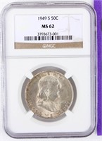 Coin 1949-S Franklin Half Dollar NGC MS62