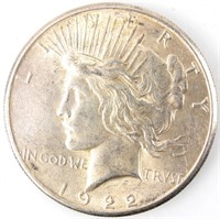Coin1922-S Peace Silver Dollar Almost Unc.