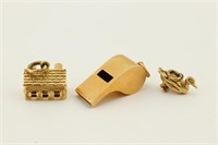 3 - 14K Gold Figural Charms. Duck Whistle House