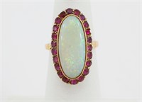 1950s Custom Rubies Opal & 14K Gold Ring #2