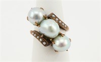 Vintage 10K Gold Ring w/Baroque Pearls