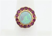 1950s Custom Rubies Opal & 14K Gold Ring #1