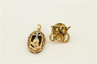 14K Gold Tiffany "Try God" Pin & Gold Pendant