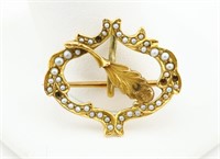 Victorian 14K Gold & Seed Pearls Pin