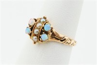 10K Gold Victorian Ring w/Seed Pearls Opals