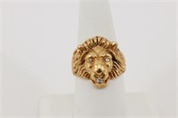 14K Gold Lions Head Ring w/Diamonds