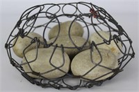 Stone Eggs In Wire Basket