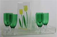 Acrylic Serving Tray, Pitcher, Green Glasses