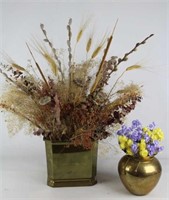 Brass Flower Vases w/ Flowers
