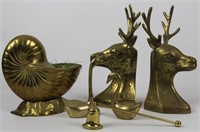 Vintage Brass Deer Head Bookends, Shell, Swans