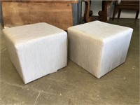 Pair of Square Upholstered Ottomans/Footstools