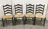 Set of four vintage rush seat ladderback chairs