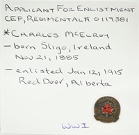 WWI CEF MCELROY SERVICE PIN