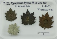 4 - CEF #2 QUEENS OWN RIFLES OF CANADA BADGES