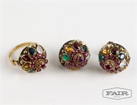 14K Ring and Matching Earrings with Gemstones