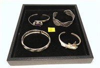 4- Sterling silver cuff and bangle bracelets
