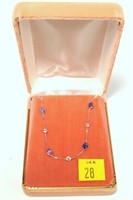 14K White gold blue and white sapphire necklace,