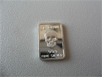 1 Gram .999 Fine Silver Bar- Skull