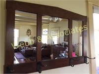 Stickley wall mirror with four coat hooks
