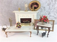 8 pcs. Fireplace Mantle, Brass Mirror, Tables