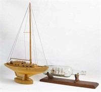 Wood Crafted Model Sailing Boat + Ship in a bottle