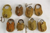 Collection of Eight heavy brass Padlocks