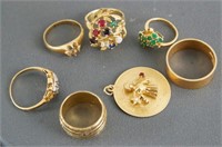 Collection of  Seven 14kt Gold  Rings +