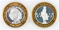 Coin 2 Marilyn Monroe Silver Casino Tokens