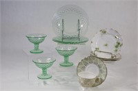 Limoges & Green Glass Plates & Custard Dishes