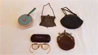 Silver purse, eye  glasses