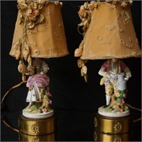 Pair French porcelain figural boudoir lamps