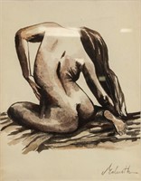 EDWARD MELCARTH American1914-1973 Watercolor Nude