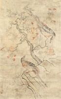 Korean Yi Dynasty 1392-1910 Watercolour Pheasants