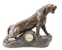 French Bronzed Panther Art Deco clock  ( signed)