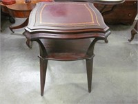 Mahogany 2 Tier Table Leather Inlay Top