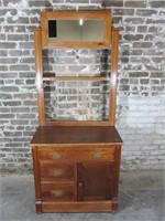 Oak Washstand with Mirror and Towel Bar