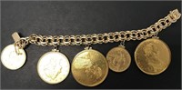 Vintage Gold Coin Charm Bracelet.