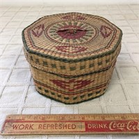 ANTIQUE COVERED SEWING BASKET- HAND DYES