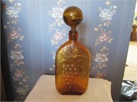 AMBER GLASS DECANTER WITH GRAPES DESIGN