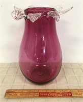 UNIQUE CRANBERRY & CRYSTAL GLASS VASE