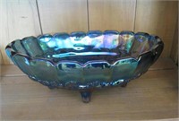 LARGE FOOTED OVAL PEACOCK CARNIVAL BOWL