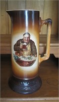 LARGE STEIN / PITCHER WITH MONK HOLDING A  BEER