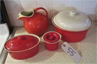 4 PIECES OF RED HALL POTTERY