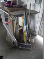 Bundle of post hole auger, broom, shovel
