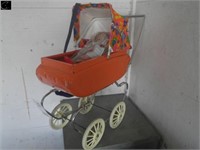 Toy doll carriage w/ 2 dolls and purse